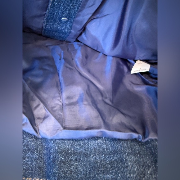 Mebon faux fur denim style coat plush blue outerwear white collar denim trim SM - Picture 4 of 11